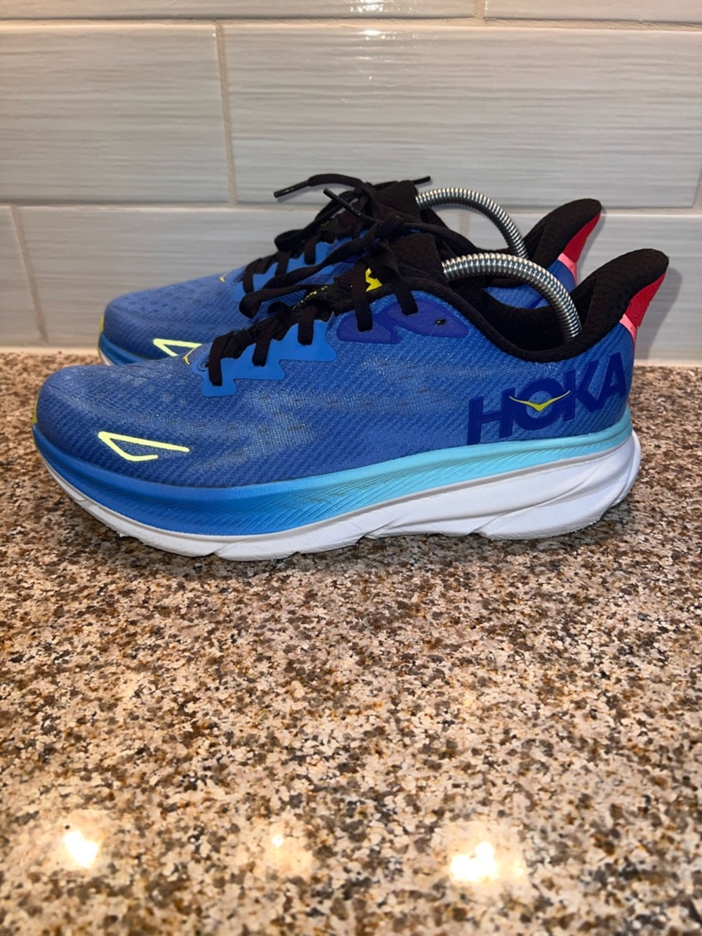 Hoka Blue Running Shoes with Neon Accents